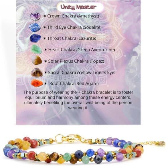 Womens Chakra Bracelet Beaded Gemstone Natural Stone Spiritual Jewelry Gift - Picture 1 of 7